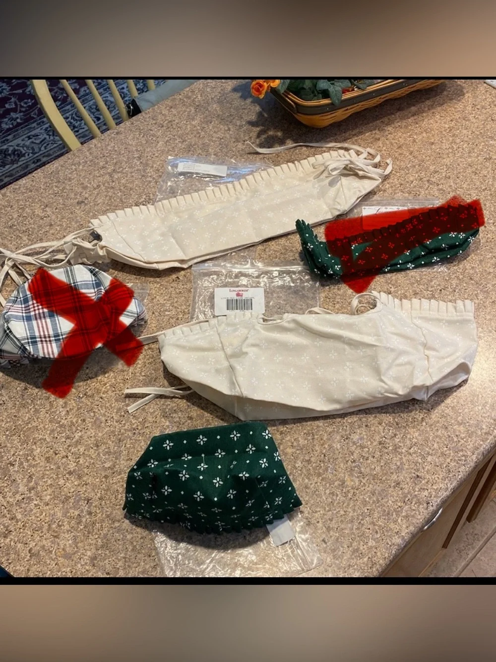 3 Longaberger Fabric Liners-Bags Marked Med Chore,Flower Pot and Tea Liners ONLY